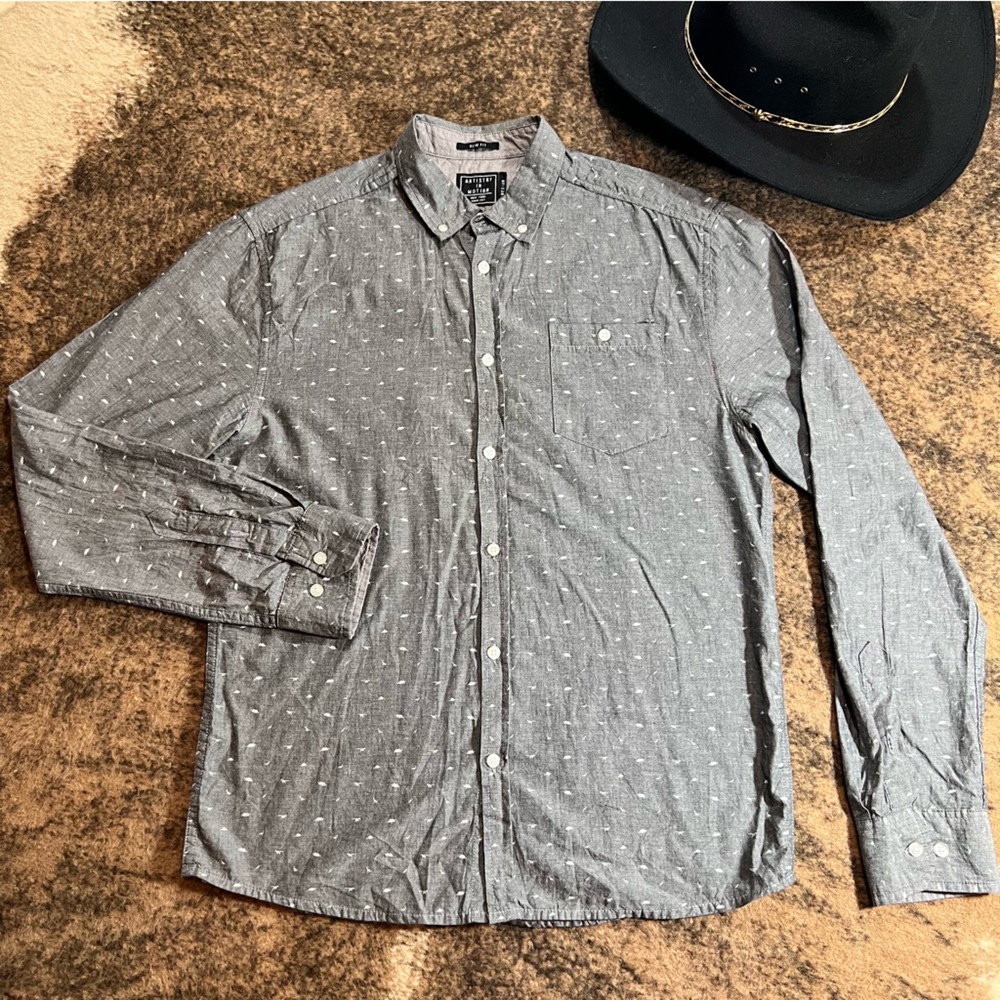 Men's Gray (Mini Dino Print) Casual Button Down Shirt, Slim Fit